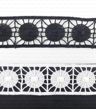 Guipure lace trim 30mm/1 or 20m white and black 2406