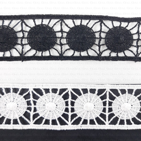 Guipure lace trim 30mm/1 or 20m white and black 2406