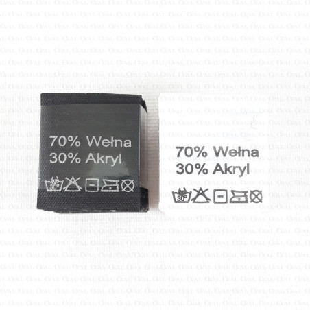 Label: raw material composition, washing instructions WOOL 2724