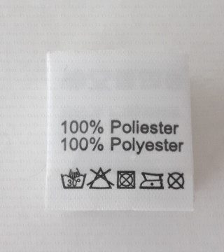 Wszywka skład surowcowy,przepis prania  POLIESTER 2736