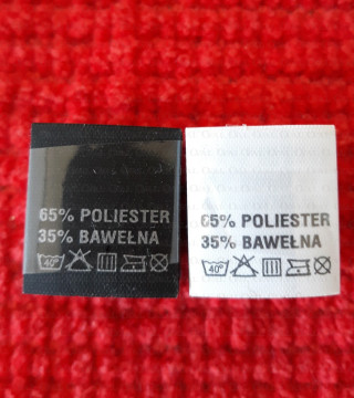 Wszywka skład surowcowy,przepis prania  POLIESTER  2738