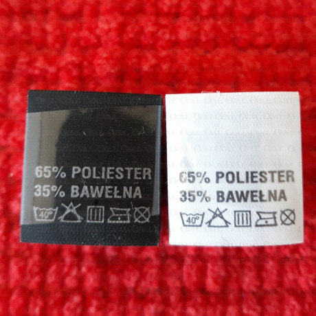 Label: raw material composition, washing instructions POLYESTER 2738