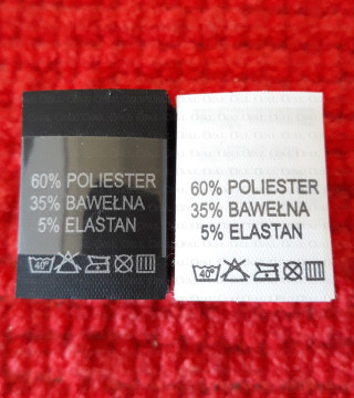 Wszywka skład surowcowy,przepis prania  POLIESTER  2742