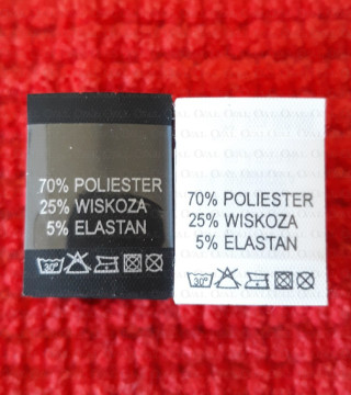 Wszywka skład surowcowy,przepis prania  POLIESTER  2743