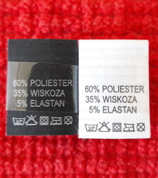 Wszywka skład surowcowy,przepis prania  POLIESTER  2744