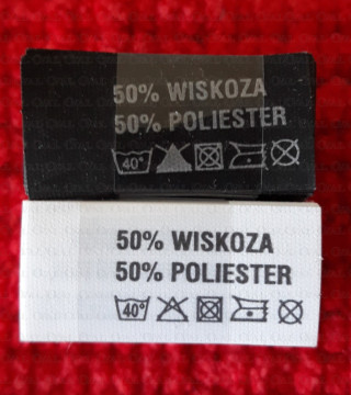 Wszywka skład surowcowy,przepis prania  POLIESTER  2750
