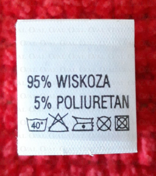 Wszywka skład surowcowy,przepis prania  POLIESTER 2735