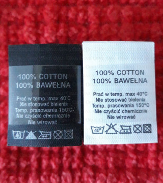 Label raw material composition, washing instructions COTTON 2762