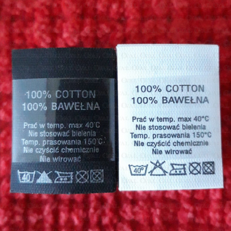 Label raw material composition, washing instructions COTTON 2762