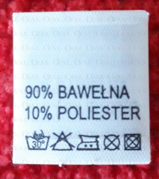 Wszywka skład surowcowy,przepis prania  BAWEŁNA 2768