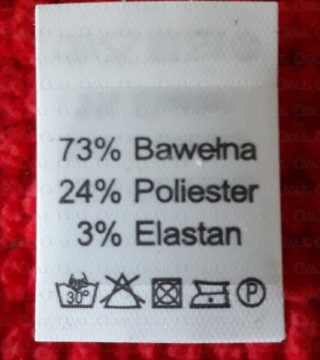 Wszywka skład surowcowy,przepis prania  BAWEŁNA 2773