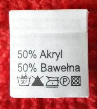 Wszywka skład surowcowy,przepis prania  AKRYL 2780