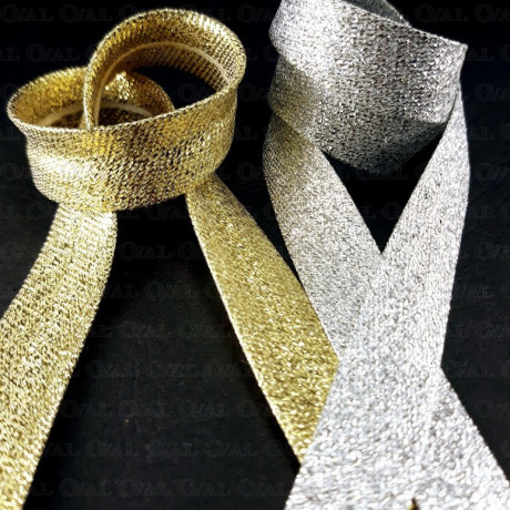Gold and silver bias binding pressed 15mm/1m 2965