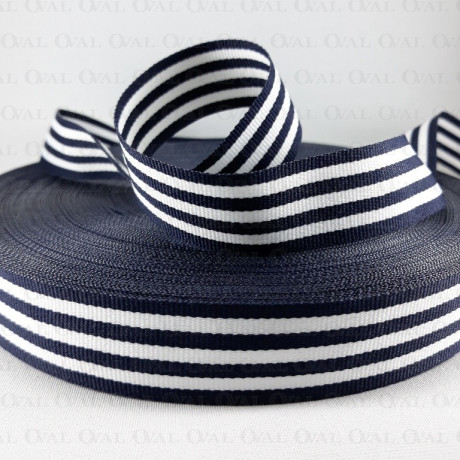 Decorative white and navy blue ribbon 25 mm/1 m no. 2106