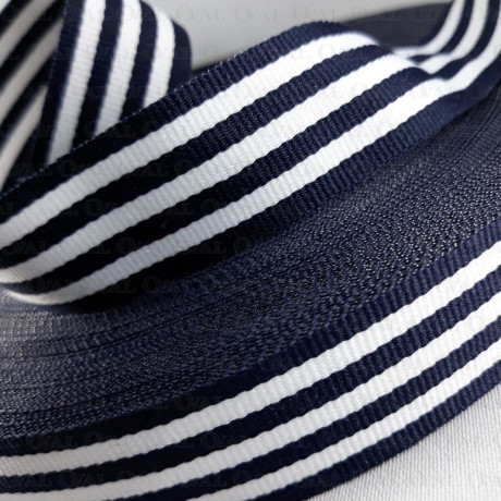 Decorative white and navy blue ribbon 25 mm/1 m no. 2106
