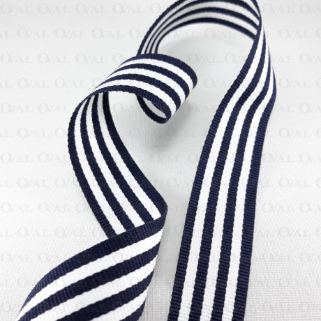 Decorative white and navy blue ribbon 25 mm/1 m no. 2106