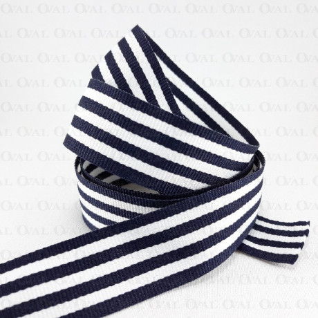 Decorative white and navy blue ribbon 25 mm/1 m no. 2106