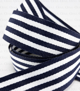 Decorative white and navy blue ribbon 25 mm/1 m no. 2106