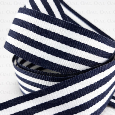 Decorative white and navy blue ribbon 25 mm/1 m no. 2106