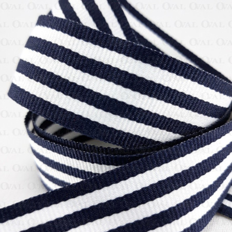 Decorative white and navy blue ribbon 25 mm/1 m no. 2106