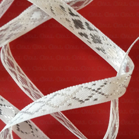 Decorative white and silver ribbon 10mm/25m 161