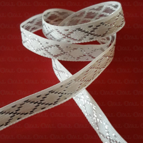 Taśma ozdobna biało srebrna  10mm/25m  161