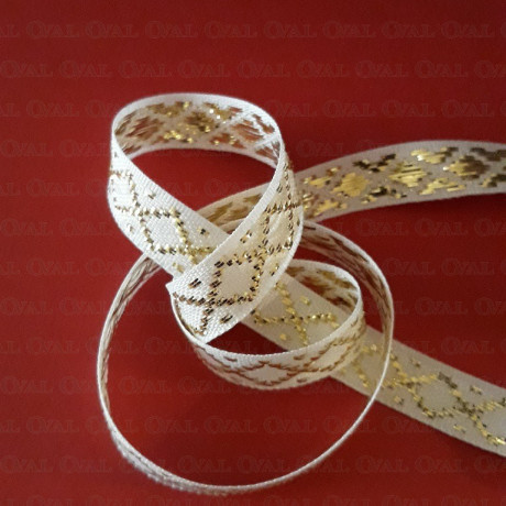 Decorative white and gold ribbon 10mm/25m 197