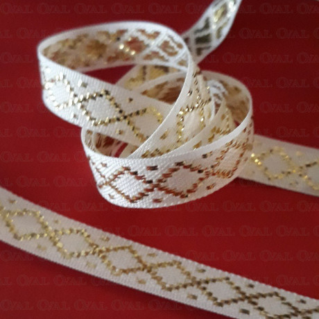 Decorative white and gold ribbon 10mm/25m 197