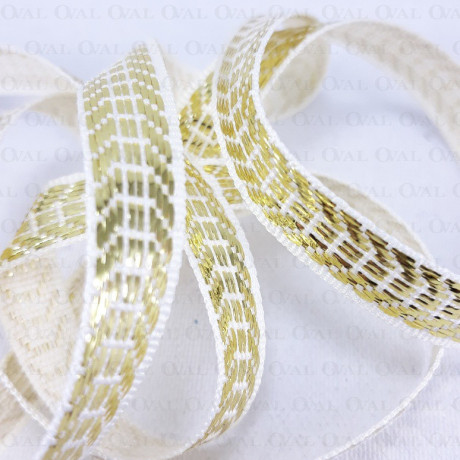Decorative ecru tape with gold 9mm/1m 1757