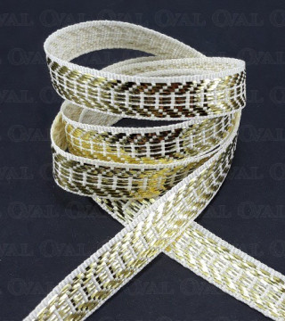 Taśma ozdobna ecru ze złotem  9mm/1m  1757