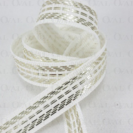 Taśma ozdobna biało złota  9mm/1m 2359
