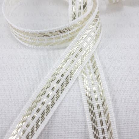 Taśma ozdobna biało złota  9mm/1m 2359