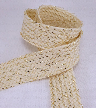 Sznurek poliestrowy płaski ecru ze złotem  20mm/1m   3121