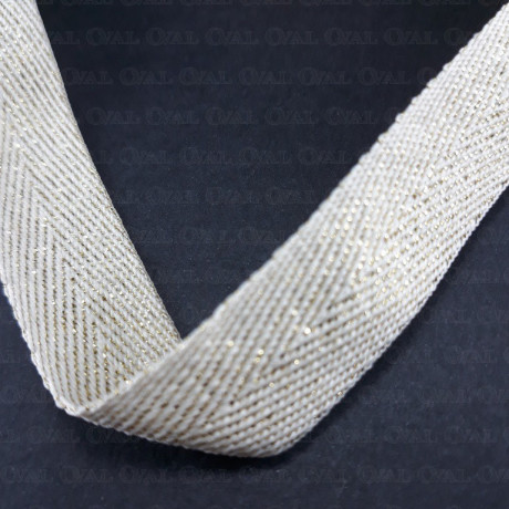 Decorative herringbone ribbon with gold 15mm / 1 or 100m 3176
