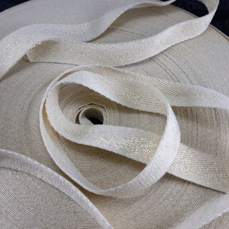 Decorative herringbone ribbon with gold 15mm / 1 or 100m 3176