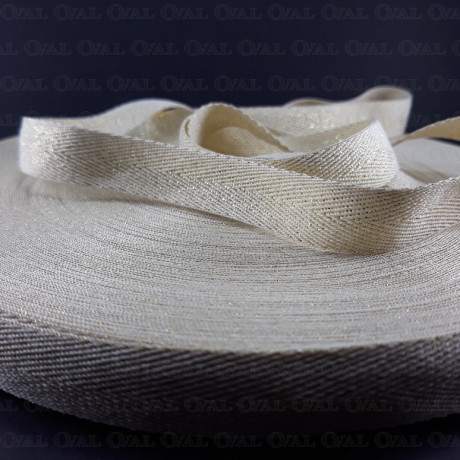 Decorative herringbone ribbon with gold 15mm / 1 or 100m 3176