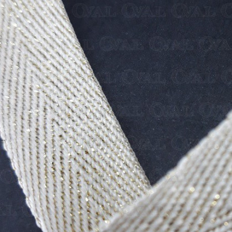 Decorative herringbone ribbon with gold 15mm / 1 or 100m 3176