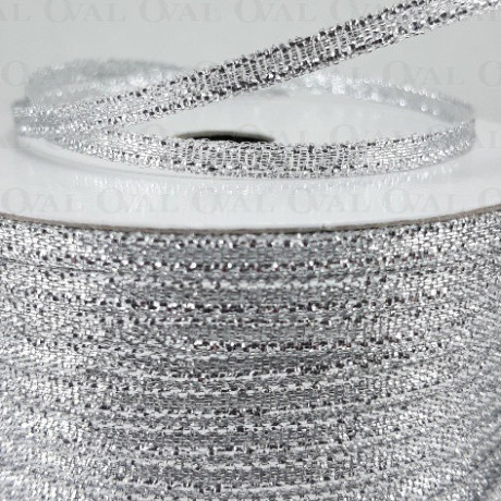 Wstążka ozdobna brokatowa 3,5mm/50y   srebro  3545