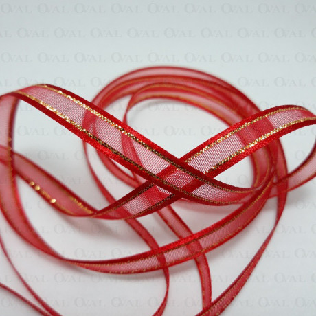 Tasiemka Szyfonowa 6mm/50y czerwono złota 3547