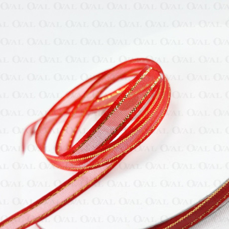Tasiemka Szyfonowa 6mm/50y czerwono złota 3547