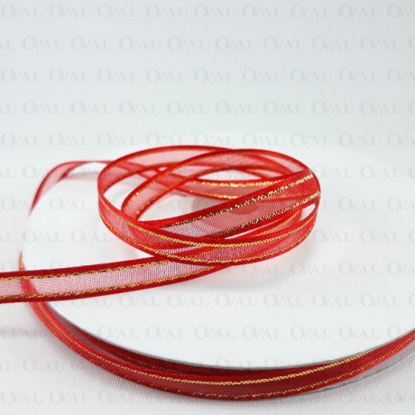 Tasiemka Szyfonowa 6mm/50y czerwono złota 3547