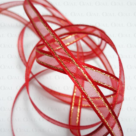Tasiemka Szyfonowa 6mm/50y czerwono złota 3547