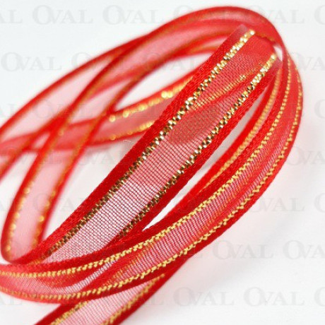 Tasiemka Szyfonowa 6mm/50y czerwono złota 3547