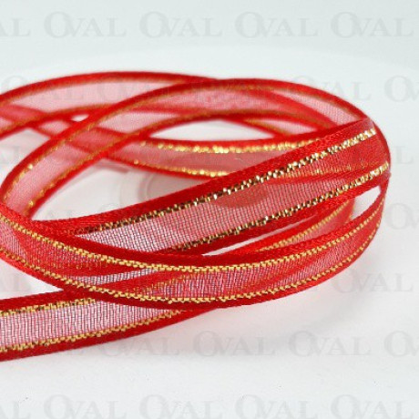 Tasiemka Szyfonowa 6mm/50y czerwono złota 3547
