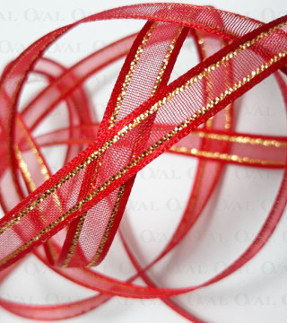Tasiemka Szyfonowa 6mm/50y czerwono złota 3547