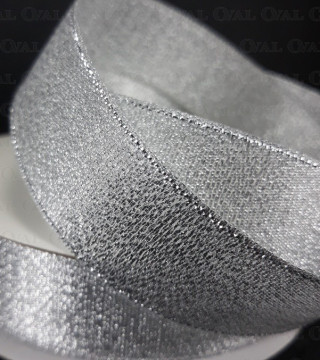 Wstążka ozdobna z lureksem 25mm/25y   srebrny  3554