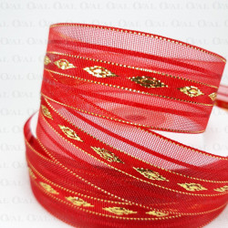 Tasiemka Szyfonowa 25mm/25y czerwono złota 3555 Tasiemka Szyfonowa 25mm/25y czerwono złota 3555