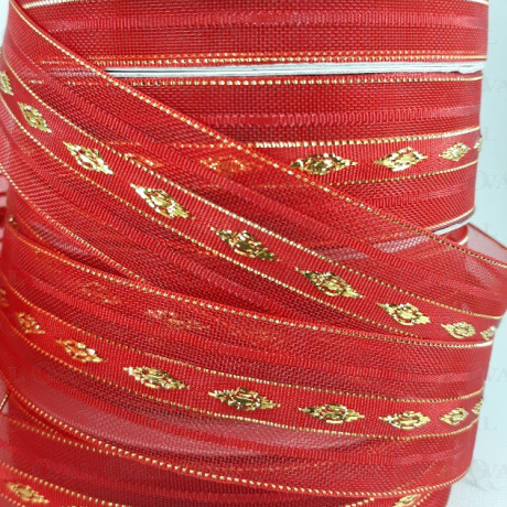 Tasiemka Szyfonowa 25mm/25y czerwono złota 3555