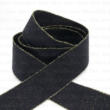 Decorative elastic 25mm/1m black and gold 2446