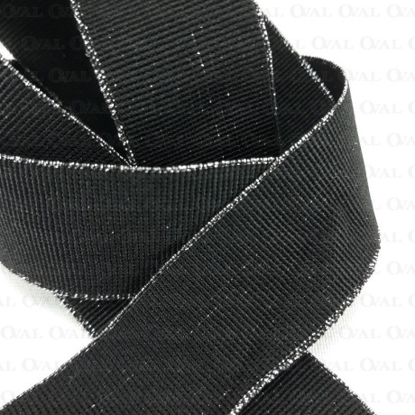 Decorative elastic 25mm/1m black and silver 2167